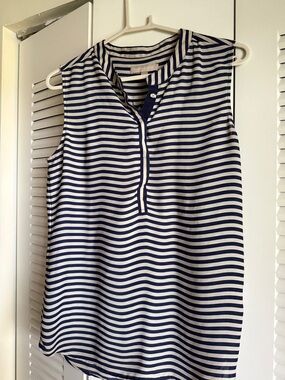 Banana Republic Navy and White Striped Sleeveless Top